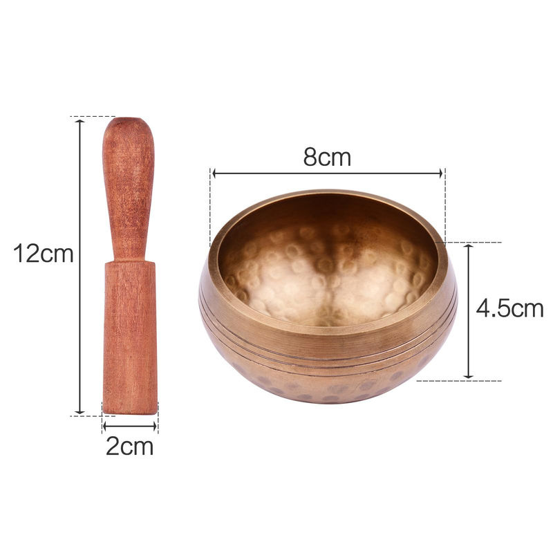 Muslady Tibetisches Klangschalen-Set für Meditation aus Metall in Gold mit Kissen und Holzschlägel, Durchmesser: 8 cm - Bild 3