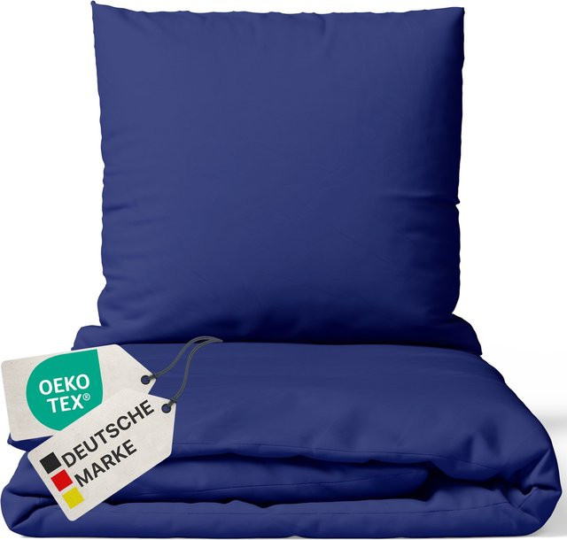 NYVI Bettwäsche Set DreamScience Renforcé aus 100% Baumwolle, Uni Navyblau, mit Reißverschluss, B/H: 155 x 220 cm und 80 x 80 cm - Bild 1