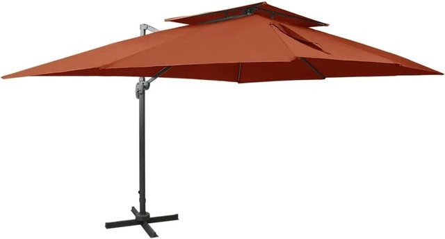 vidaXL Ampelschirm mit Doppeldach in Terrakotta aus Polyester und Aluminium, B/T/H: 400 x 300 x 274 cm - Bild 1