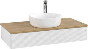 V&B Waschtischunterschrank Antao mit Frontstruktur, Farbe Weiß und Eiche Honig, B/T/H: 100 x 50 x 19 cm - Bild 1