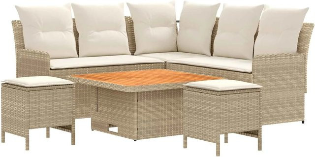 vidaXL Gartenmöbel-Set aus PE-Rattan und Akazienholz mit 6 Kissen in Beige und Creme - Bild 1