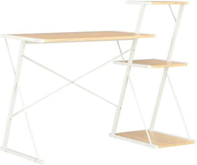 vidaXL Schreibtisch mit Regal in Weiß und Eiche, moderner Computer-Schreibtisch für das Home-Office, B/T/H: 116 x 50 x 93 cm - Bild 1