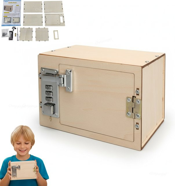Chriyungel DIY Holz-Sparbüchse mit mechanischem Zahlenschloss, Bausatz, Lernspielzeug - Bild 1