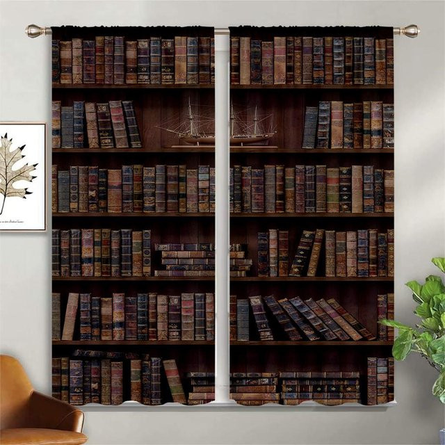 2 Stück Fenster Vorhänge mit Vintage Muster in Braun, halbtransparentes Polyester mit Ösen, Breite: 50 cm, Höhe: 140 cm - Bild 1