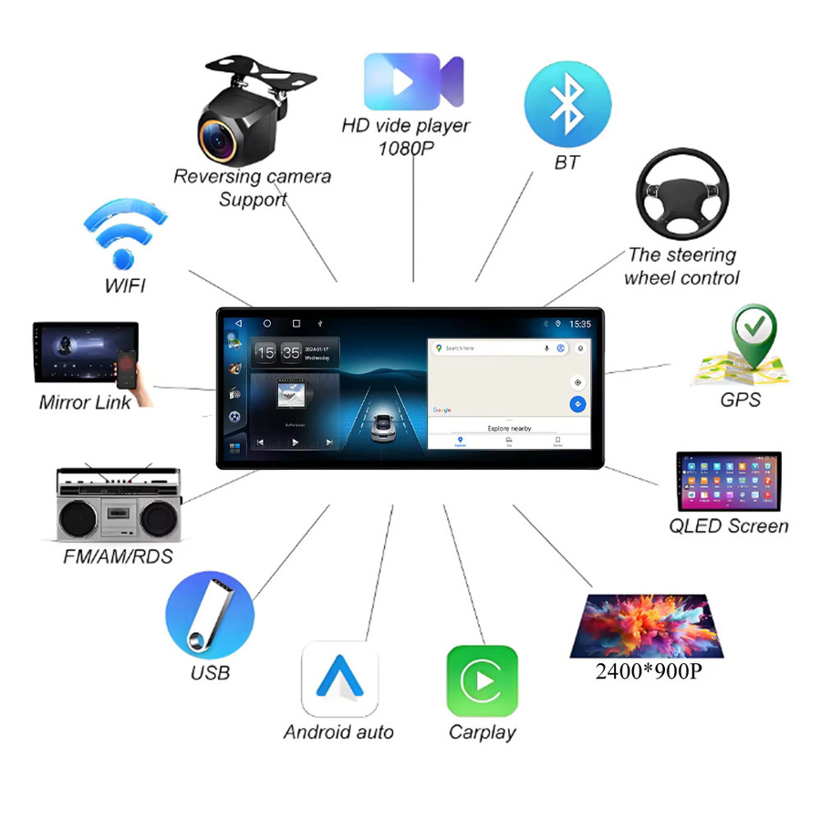 Android 16 Autoradio mit GPS Navigation und Touchscreen für Ford Transit Connect MK2 2019-2023, Multimedia Videoplayer, Schwarz - Bild 2