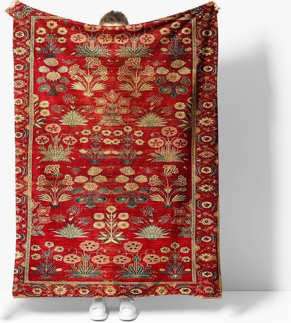 JMG Household Supplies Rote Fleecedecke mit floraler Bestickung, Weicher Überwurf für Bett und Sofa, B/B: 130 x 150 cm - Bild 1
