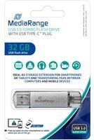 MediaRange Kombo-Speicherstick 32 GB mit USB-C und USB-A in Silber und Transparent - Bild 1