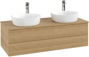 V&B Antao Waschtischunterschrank mit Frontstruktur und LED-Beleuchtung, Farbe Honig Eiche, B/T/H: 120 x 36 x 50 cm - Bild 1