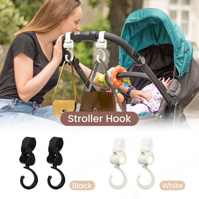 Kisslanding Kinderwagenhaken Set, 2 Stück Mehrzweck-Einkaufshaken für Kinderwagen in Schwarz und Weiß - Bild 1