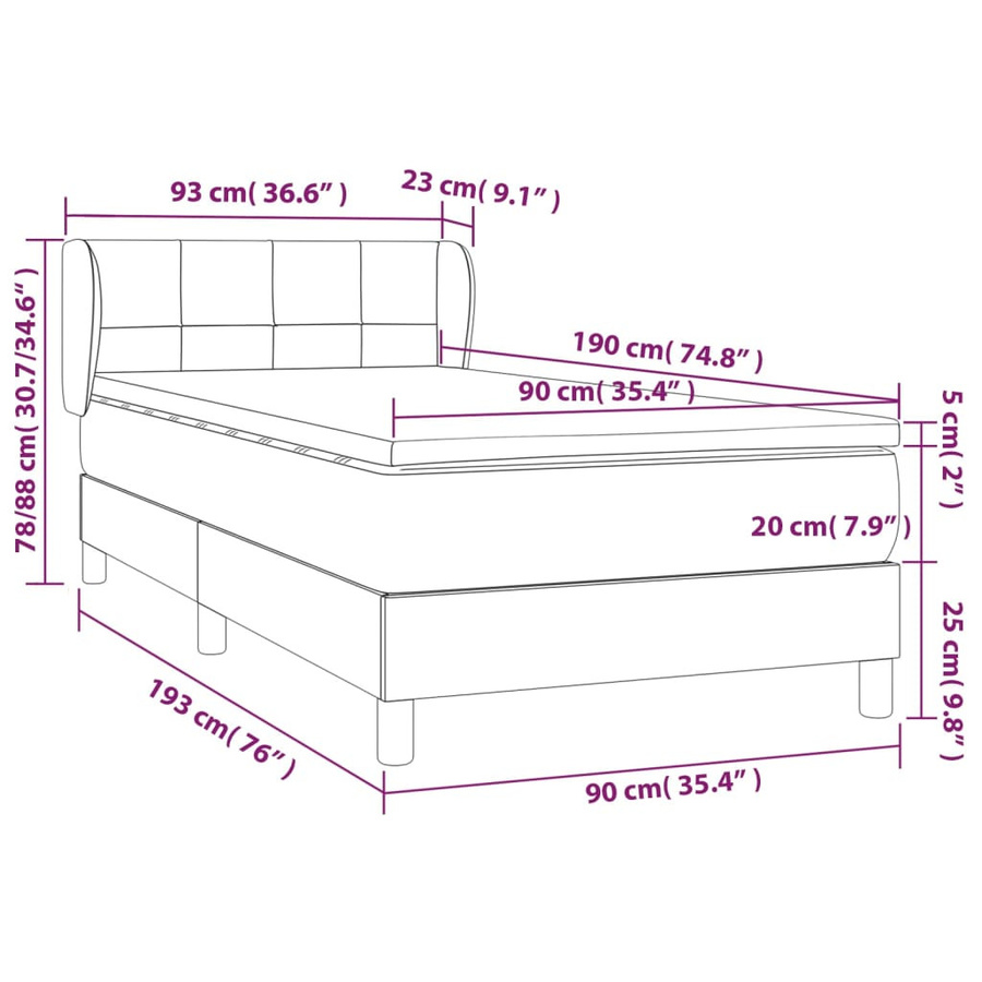 vidaXL Boxspringbett Hybrid mit Matratze Dunkelgrau B/T/H: 90 x 190 x 88 cm - Bild 2