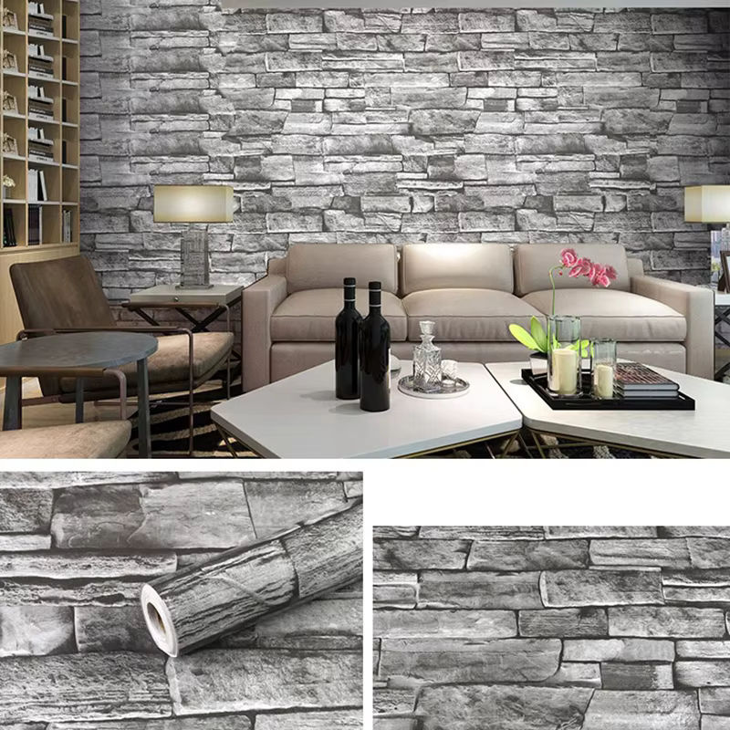 Selbstklebende 3D Tapete mit Retro Ziegel Muster von ctzsoop in Grau, Breite: 45 cm, wasserdichte PVC Wandaufkleber für deine moderne Hausdekoration und Renovierung - Bild 2