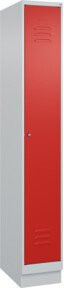 C+P Spind Classic PLUS Garderobenschrank mit Sockel, 1 Abteil, Zylinderschloss, 4 Garderobenhaken und mittiger Trennwand, Grau/Rot, H: 195 cm, B: 30 cm, T: 50 cm - Bild 1