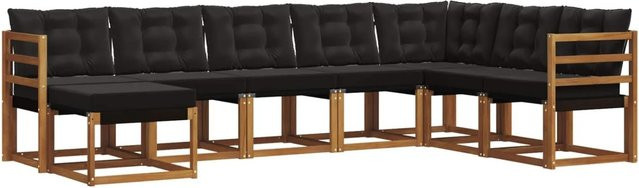 vidaXL Outdoor-Sofagarnitur 8-teilig L-Form aus Akazienholz und Textilene in Natur und Schwarz mit Kissen - Bild 1