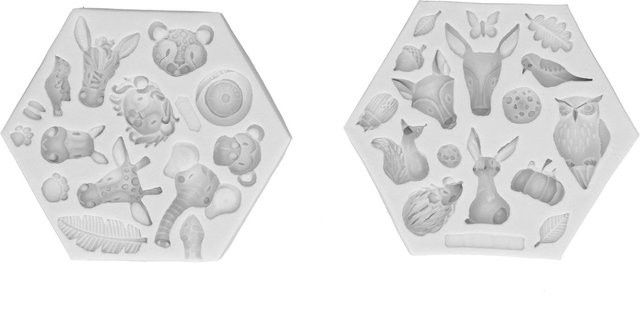 CosyHome 2er-Set Silikon Fondantform mit Tiermuster in Grau und Weiß zum Backen von Schokolade, Seife und Kuchen - Bild 1