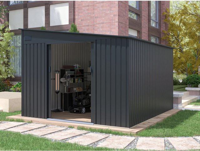 StarLine Metall Gerätehaus Modell Avant in Anthrazit mit 8,96 m² Grundfläche und Schiebetür - Bild 1