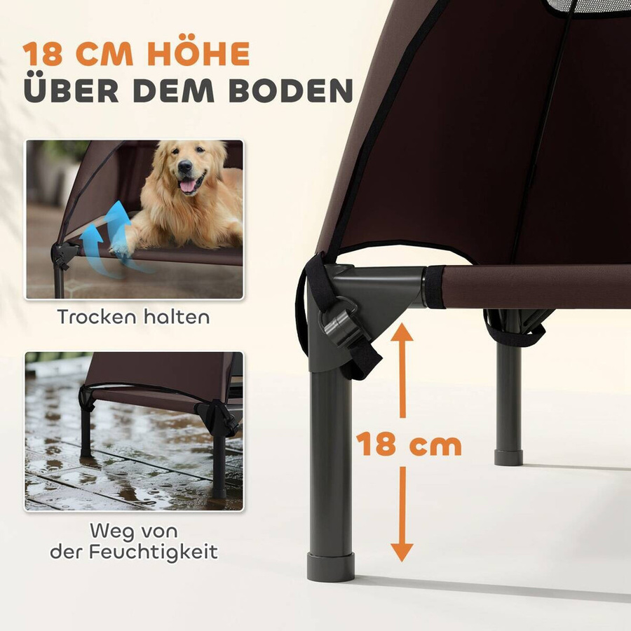 PawHut Hundeliege Outdoor mit Dach und erhöhtem Boden, Kaffee, B/T/H: 76 x 106 x 99 cm - Bild 4