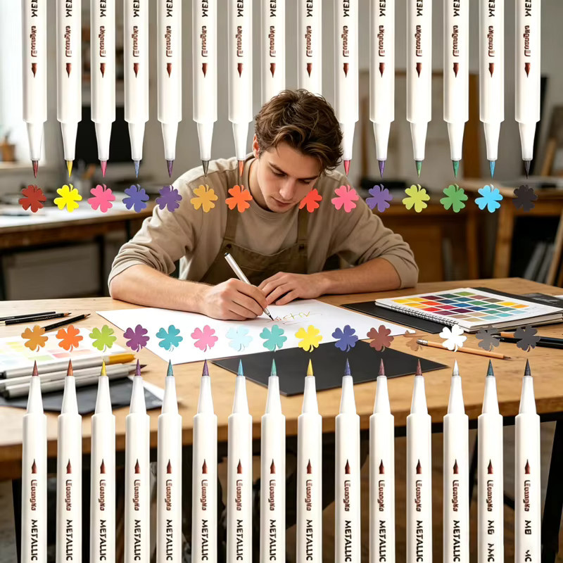 GN Metallic-Farbmarker Set mit 30 weichen Pinselspitzen, wasserfeste Kunststifte in Multicolour für Steinmalerei und DIY-Bastelbedarf - Bild 2