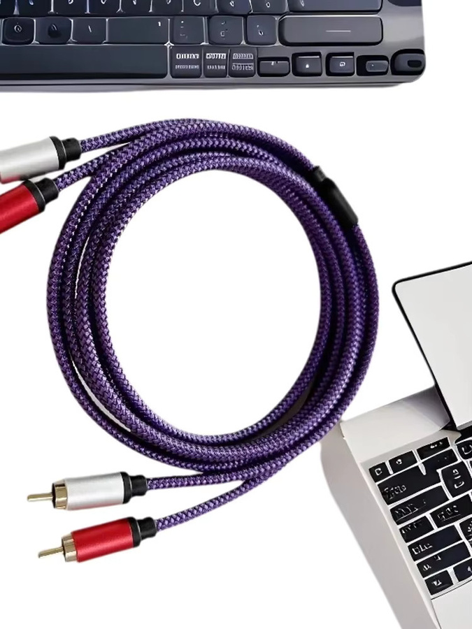 Stereo-Audio-Verlängerungskabel mit 2 RCA-Steckern auf 2 RCA-Stecker in Lila mit Nylon-Geflecht - Bild 5