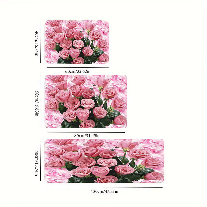 VIKAMA Bodenmatte mit rosa Rosenmuster, rutschfest und wasserabsorbierend, B/T: 60 x 40 cm - Bild 5
