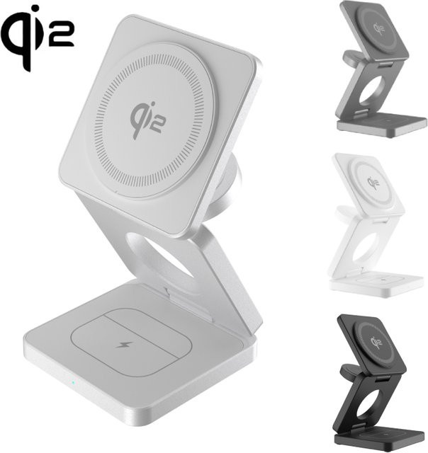 Apple 3-in-1 Wireless Ladegerät Qi2 15W Schnellladestation in Weiß für iPhone, Apple Watch und AirPods Pro - Bild 1