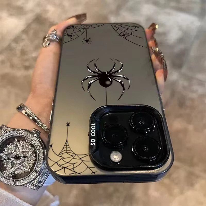 Handyhülle mit Cartoon Black Spider Design für iPhone 16 15 14 13 12 11 Pro Max Plus SE in Schwarz und Silber - Bild 3