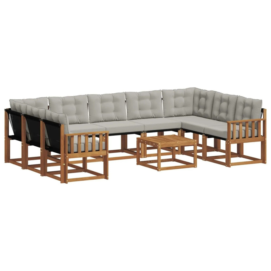 vidaXL Outdoor-Sofagarnitur in U-Form aus Massivholz Akazie und Textilene mit Kissen, Hellgrau - Bild 2