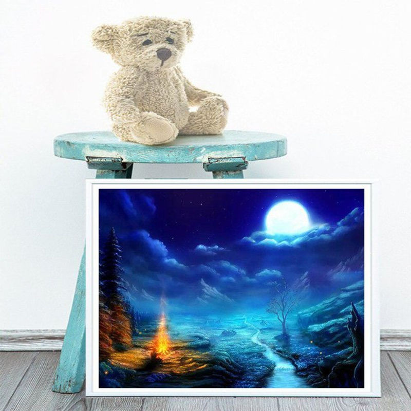 FIYO Diamond Painting Set mit floralem Motiv in Blau, Rundes Mosaik-Stickset aus Kunstharz, B/H: 30 x 30 cm - Bild 1