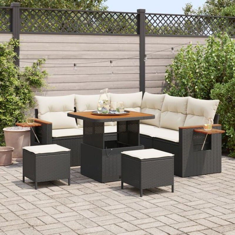 vidaxl Garten-Sofa-Set aus Poly-Rattan und Metall in Schwarz mit 8-teiligem modularem Design, Kissen und Fußhocker - Bild 1