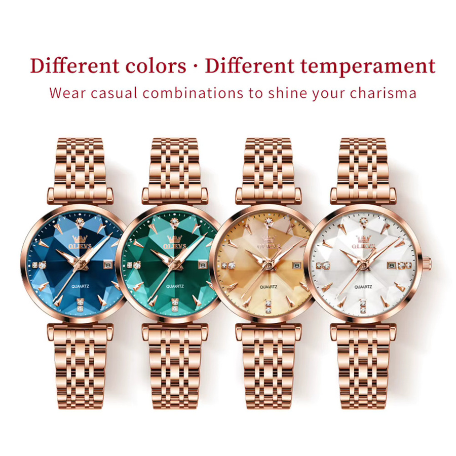 OLEVS Armbanduhr, Quarz, Edelstahl, Roségold, Diamant, Damen - Bild 3