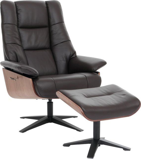 MCA Relaxsessel mit Hocker MCW-N57 aus Echtleder und Holz in Braun - Bild 1