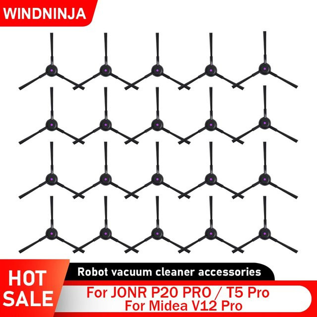 WINDNINJA Seitenbürsten für JONR P20 PRO T5 Pro und Midea V12 Pro Roboter Staubsauger Zubehör in Schwarz - Bild 1