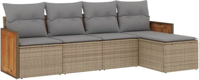 vidaXL 5-teilige Garten-Sofagarnitur in L-Form aus Poly-Rattan mit Kissen in Beige und Grau - Bild 1