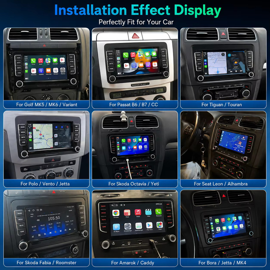 Junsun CarPlay Android Autoradio mit GPS für Volkswagen VW Golf Passat Jetta Skoda SEAT, 7 Zoll, Schwarz - Bild 2