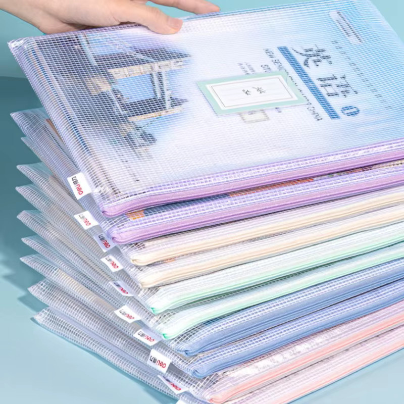 TWBEB A4-Netztaschen mit Reißverschluss aus Kunststoff, wasserdichte Dokumententaschen in Transparent und Beige zum Organisieren von Akten und Reisebürobedarf - Bild 1