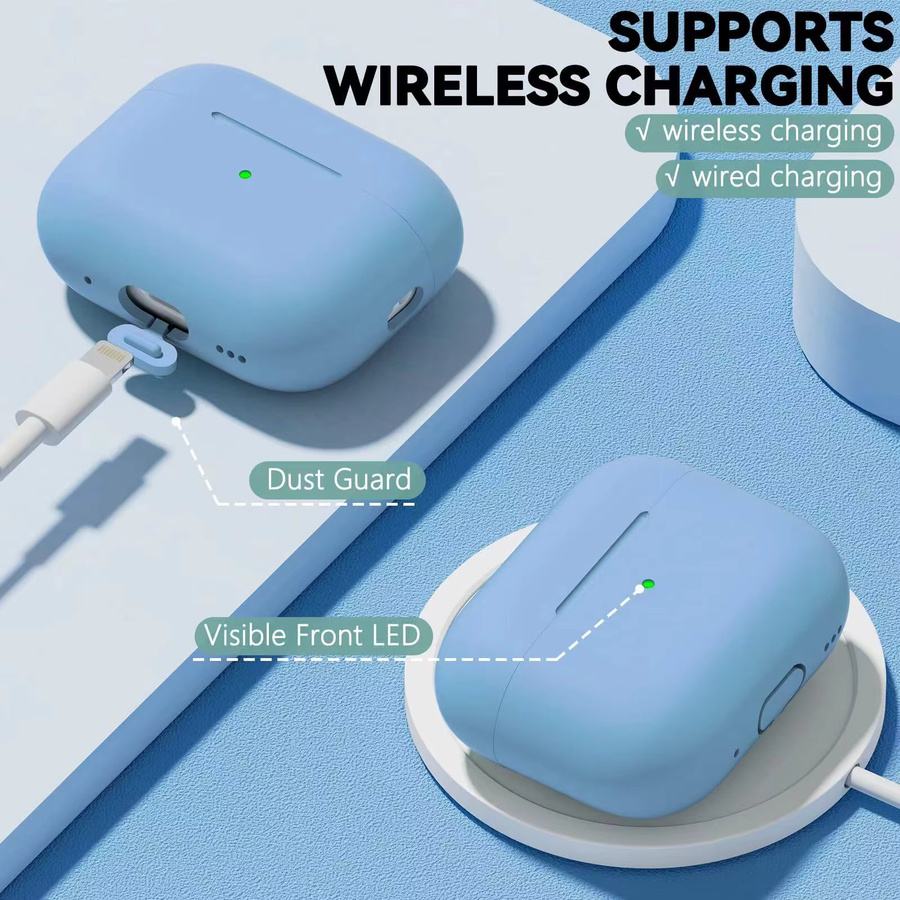 Silikon Schutzhülle für Apple AirPods Pro 1. und 2. Generation mit USB-C Anschluss inklusive Reinigungsset in Pink und Blau - Bild 2