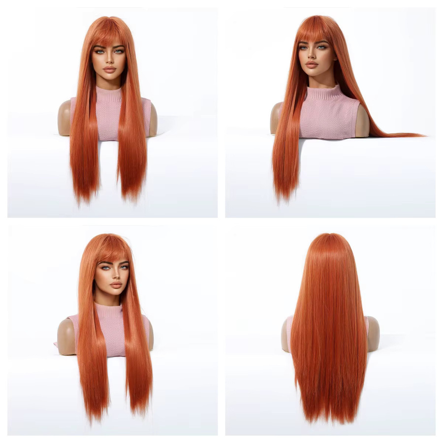 TINY LANA Perücke, lange gerade orange Kupfer Ingwerbraun, mit Pony, Damen - Bild 4