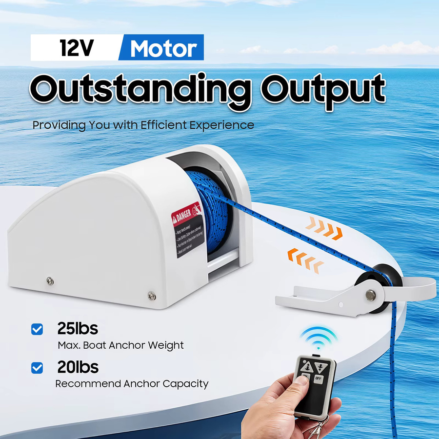 Elektrische Ankerwinde für Boote, 12 V, wasserdicht IP65, salzwasserbeständig aus technischem Kunststoff in Silber und Weiß mit Überlastschutz, 70 Fuß/Min. Abstiegsgeschwindigkeit und 60 Fuß/Min. Aufnahmegeschwindigkeit - Bild 4