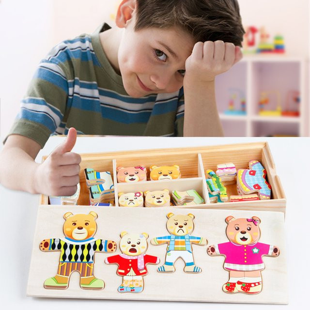 Lee's Sharing Cartoon Tier Kleidung Ändern Puzzle, Holz, Bunt / Mehrfarbig - Bild 1
