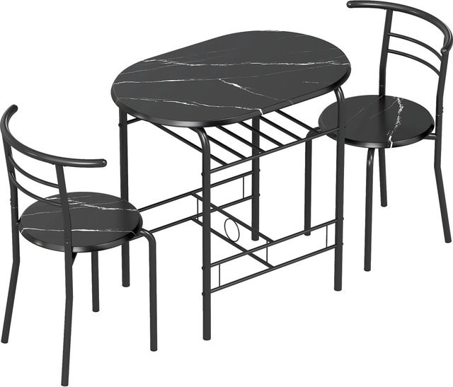 HOMCOM Esstisch-Set mit 3 Stühlen im Industriestil mit Marmor-Design, Schwarz, B/T/H: 80 x 52 x 76 cm - Bild 1