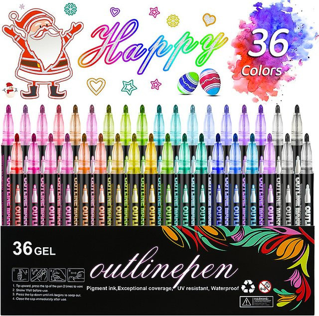 24-farbiger Doppellinien-Umriss-Kunststift Set für Graffiti, Tagebuch und Poster in Multicolour - Bild 1