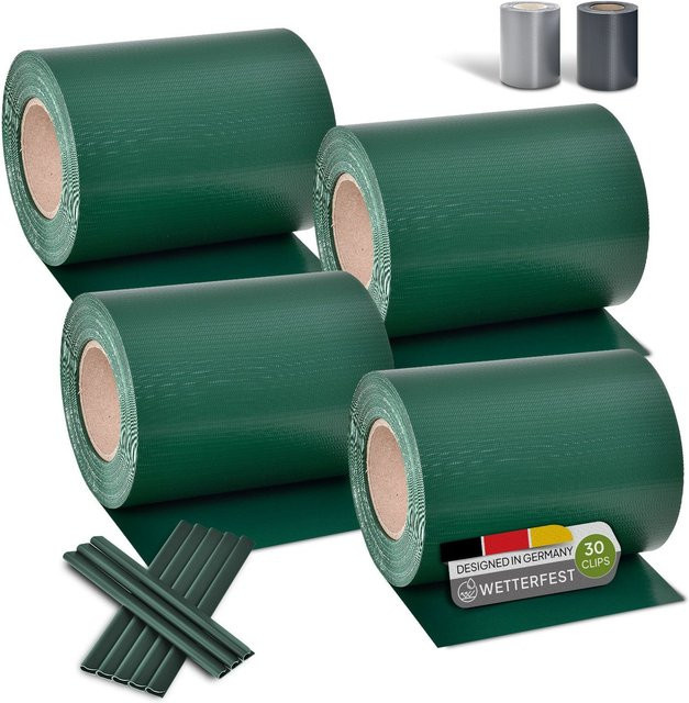 Juskys PVC Sichtschutzstreifen für Doppelstabmatten Zaun, 4er Set, Grün, Höhe: 19 cm, Länge: 35 m pro Streifen - Bild 1