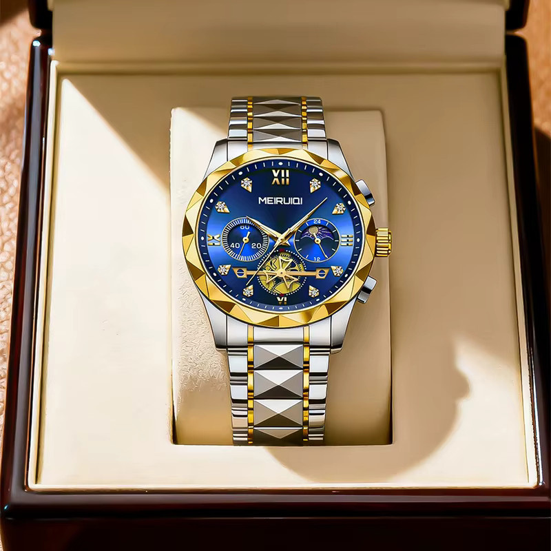 MEIRUIQI Armbanduhr, Quarz, Edelstahl, Goldblau, Herren - Bild 6