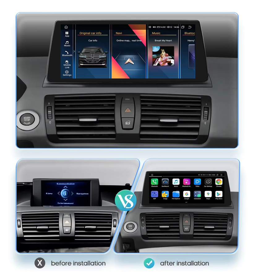OSSURET 2DIN Android Autoradio mit drahtlosem CarPlay und Bluetooth für BMW 1er E81 E82 E87 E88 (2006-2012) mit CCC iDrive Unterstützung in Schwarz - Bild 3