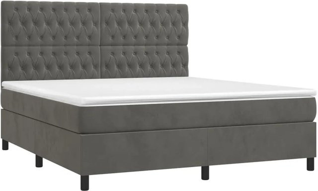 vidaXL Boxspringbett mit Matratze in Dunkelgrau, Hybridbett mit LED-Unterbettbeleuchtung und USB-Anschluss, Samt, B: 160 cm, T: 203 cm, H: 128 cm - Bild 1