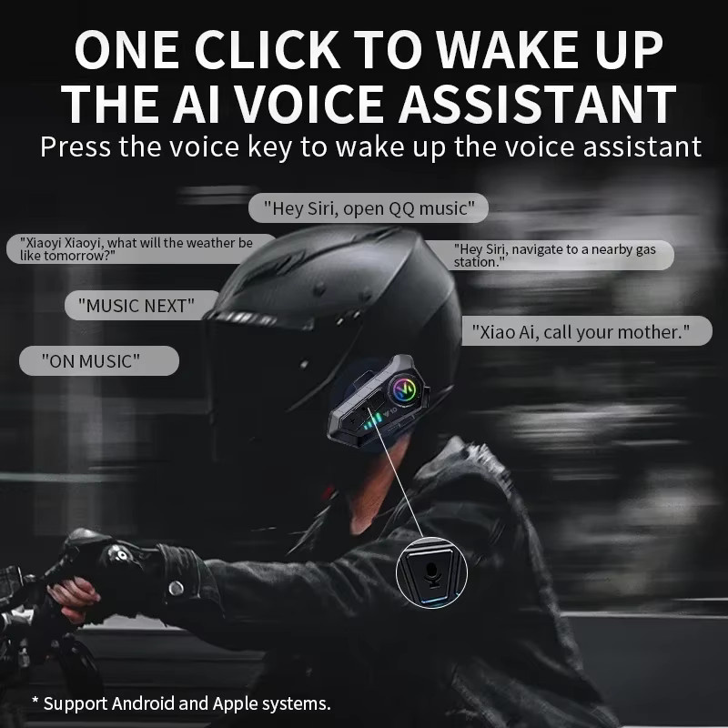 Kebidumei Y10 Motorradhelm-Headset mit Bluetooth 5.3, Stereo-Sprachsteuerung, Freisprechfunktion, IPX6 wasserdicht und Umgebungslicht in Schwarz - Bild 3