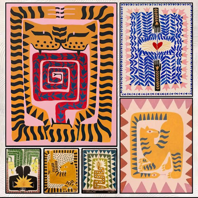 Potdemiel Vintage Poster Altes Ägypten Tiger Leopard Wandkunst in Mehrfarbig - Bild 1