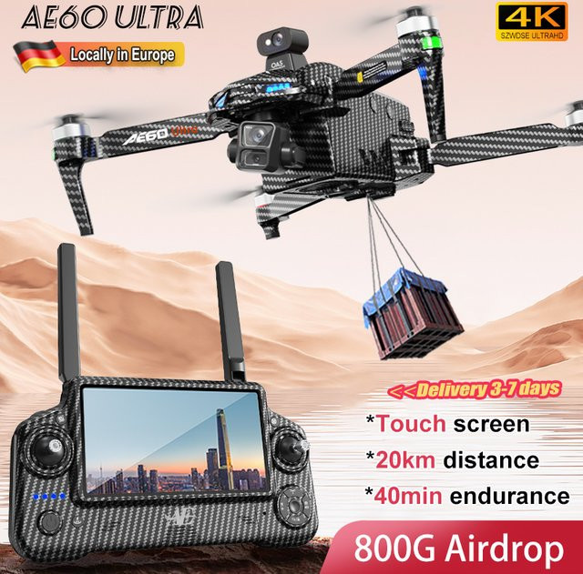 WDSZKMYF AE60 GPS-Drohne mit 4K HD-Kamera, 3-Achsen-Gimbal, 360° Hindernisvermeidung und 5,5-Zoll-Touchscreen-Fernbedienung, faltbarer Quadcopter mit 5G FPV in Schwarz - Bild 1