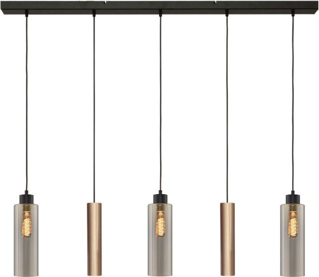 Masterlight Ortona 3/2 Pendelleuchte 5-flammig mit transparenten Glaszylindern in Gold matt und Schwarz matt - Bild 1