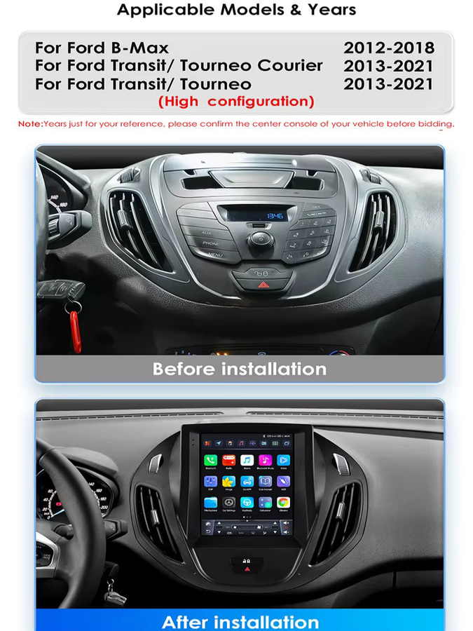 Hizpo Android Multimedia Radio für Ford Transit Tourneo Courier B-Max 2012-2021 mit 9,7 Zoll Display, GPS, Android Auto und CarPlay in Schwarz - Bild 6