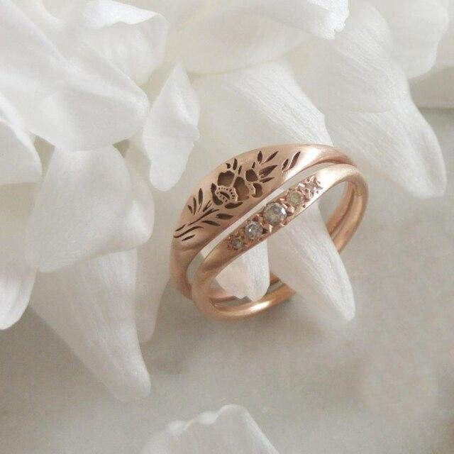 Ring 2 Teile/satz, Blume Muster, Kupfer, gray, Damen - Bild 1